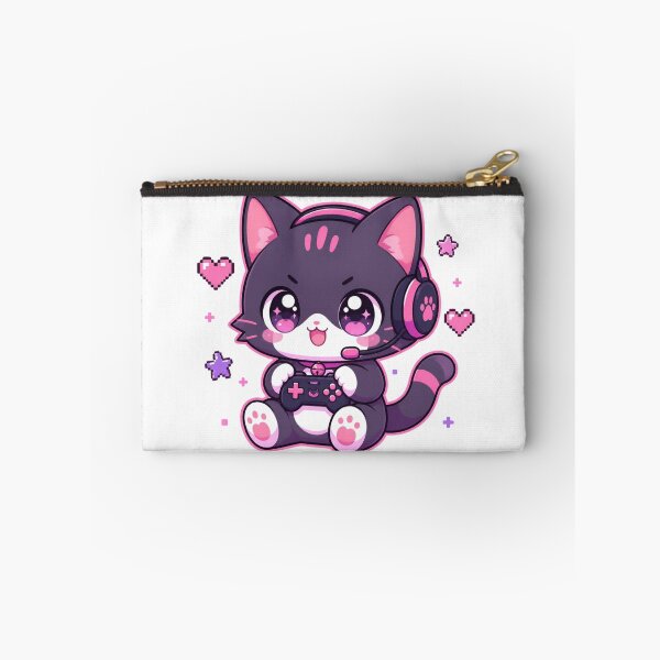 Item preview, Kawaii Gamer Cat | Cute Pixel Art Gaming Kitten with Headset & Controller | Purple Pink Aesthetic Illustration designed and sold by Cosmic Zodiac Studio.