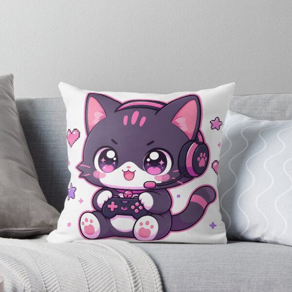 Item preview, Kawaii Gamer Cat | Cute Pixel Art Gaming Kitten with Headset & Controller | Purple Pink Aesthetic Illustration designed and sold by Cosmic Zodiac Studio.
