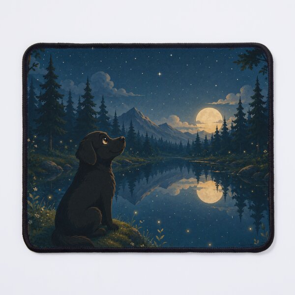 Item preview, Reflections Under the Moon – Black Labrador by a Night Lake designed and sold by Goodthingstree.