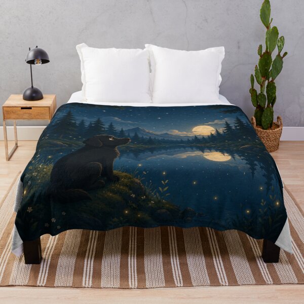 Item preview, Reflections Under the Moon – Black Labrador by a Night Lake designed and sold by Goodthingstree.