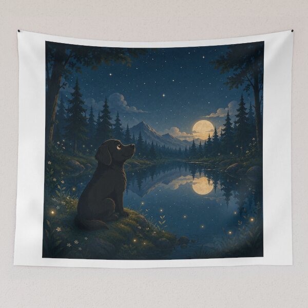 Item preview, Reflections Under the Moon – Black Labrador by a Night Lake designed and sold by Goodthingstree.
