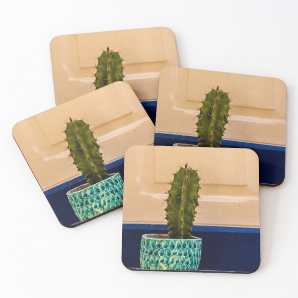 Item preview, Potted Cactus in Textured Turquoise Pot Against Cream Door With Blue Trim for Home Decor designed and sold by Nmallia.