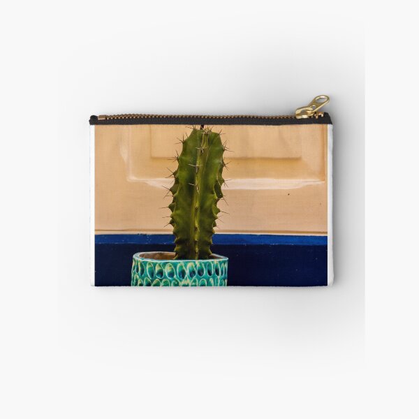 Item preview, Potted Cactus in Textured Turquoise Pot Against Cream Door With Blue Trim for Home Decor designed and sold by Nmallia.