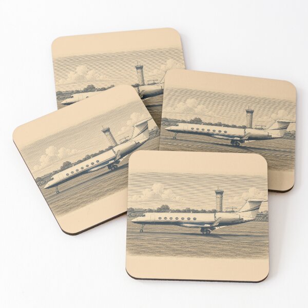 Item preview, vintage Engraving Style Business Jet on Runway Illustration designed and sold by EMaviation_.