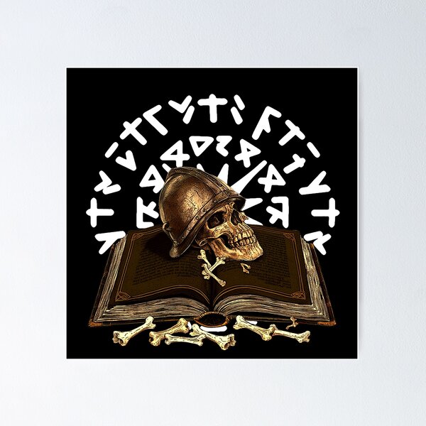 Item preview, Runes with book band and skull with helmet on the side designed and sold by Kirei-Lily.