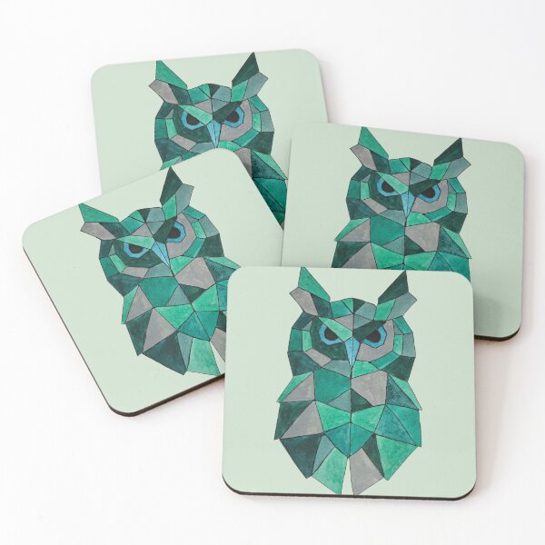 Item preview, Geometric Owl in Watercolor - Modern Art Green Tones designed and sold by SuperMama1973.