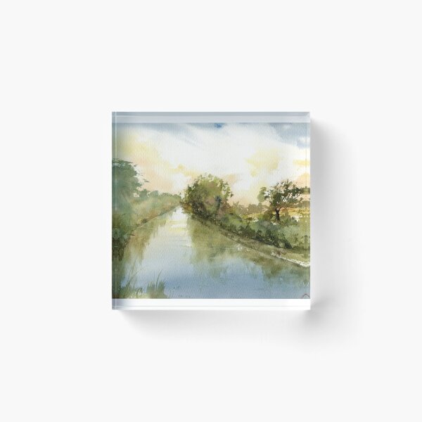 Item preview, Peaceful Countryside Canal Reflection Watercolor Art Print designed and sold by OnHeathAndMoor.