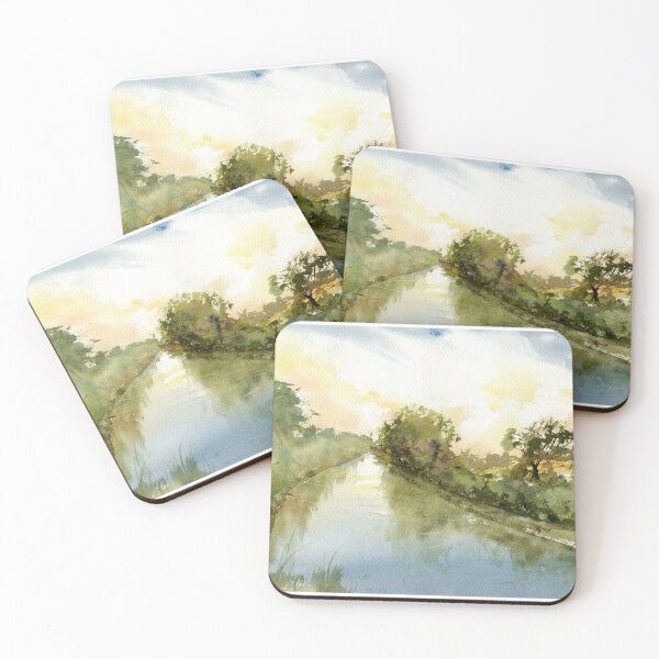 Item preview, Peaceful Countryside Canal Reflection Watercolor Art Print designed and sold by OnHeathAndMoor.