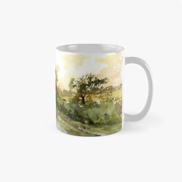 Item preview, Peaceful Countryside Canal Reflection Watercolor Art Print designed and sold by OnHeathAndMoor.