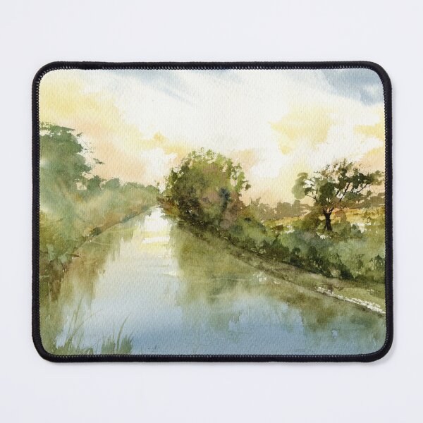Item preview, Peaceful Countryside Canal Reflection Watercolor Art Print designed and sold by OnHeathAndMoor.