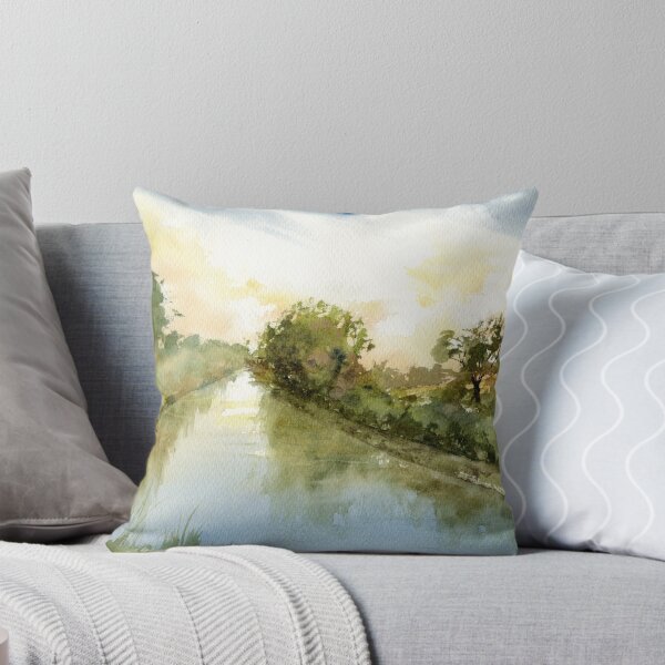 Item preview, Peaceful Countryside Canal Reflection Watercolor Art Print designed and sold by OnHeathAndMoor.
