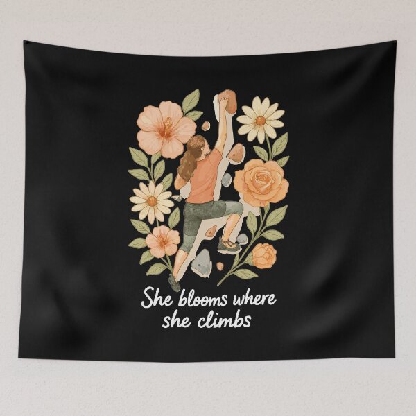Item preview, She blooms where she climbs - Bouldering & Flowers designed and sold by Pineapple-Tree.