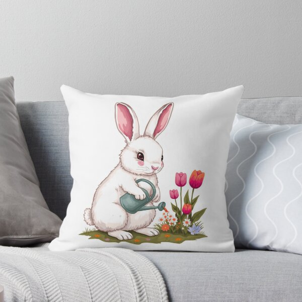 Item preview, White Rabbit Gardening Sticker | Bunny Watering Tulips and Wildflowers | Spring Garden Animal Illustration | Cottagecore Nature Art designed and sold by Pandey14.