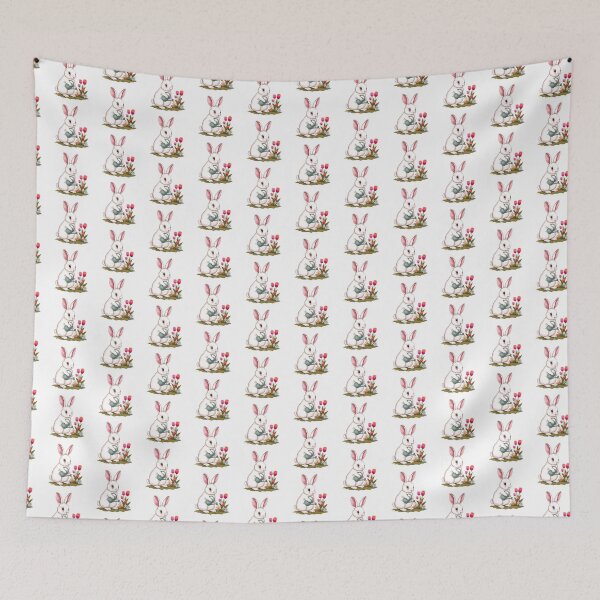 Item preview, White Rabbit Gardening Sticker | Bunny Watering Tulips and Wildflowers | Spring Garden Animal Illustration | Cottagecore Nature Art designed and sold by Pandey14.