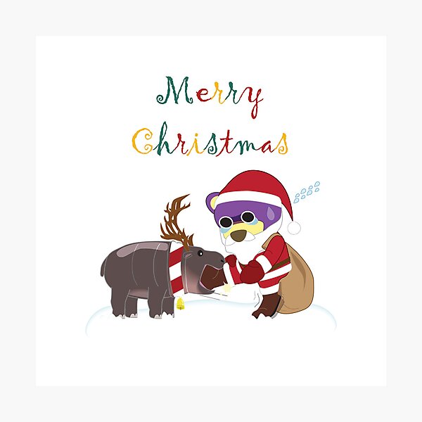 Item preview, Moo Deng baby hippo, Mr. Purple bear with moo-deng, moo-deng Christmas, Reindeer moodeng with Santa Claus, Mr. Purple bear in Santa Claus costume, cute baby hippo, hippo lover, Merry Christmas designed and sold by Figaro-17.