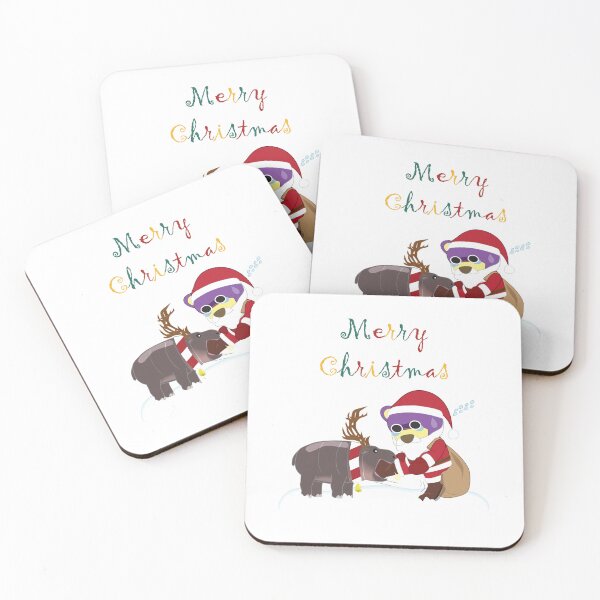 Item preview, Moo Deng baby hippo, Mr. Purple bear with moo-deng, moo-deng Christmas, Reindeer moodeng with Santa Claus, Mr. Purple bear in Santa Claus costume, cute baby hippo, hippo lover, Merry Christmas designed and sold by Figaro-17.