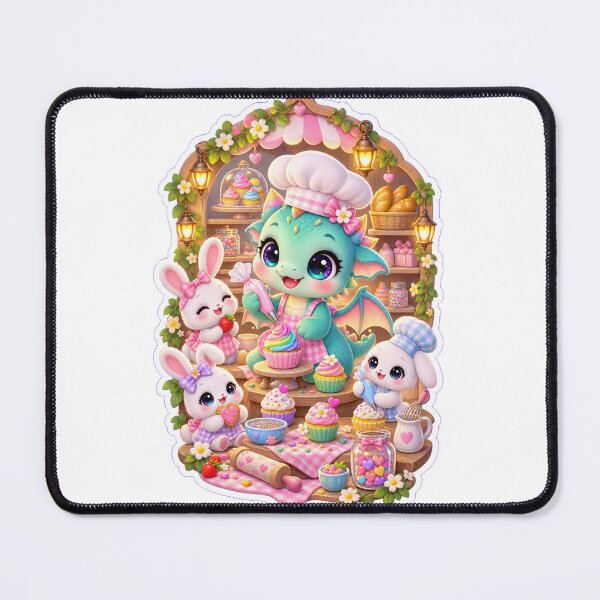 Item preview, Cute Baby Dragon Baking Rainbow Cupcakes with Bunny Friends Sticker designed and sold by Sidra digital art 8277237.