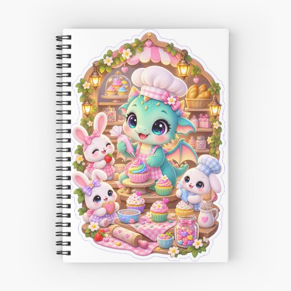Item preview, Cute Baby Dragon Baking Rainbow Cupcakes with Bunny Friends Sticker designed and sold by Sidra digital art 8277237.