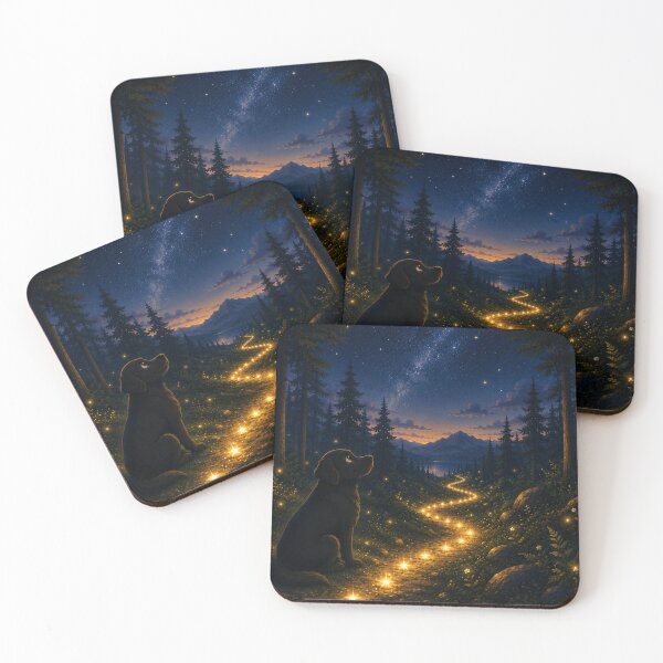 Item preview, Star Trail – Black Labrador in an Enchanted Forest | Magical Night designed and sold by Goodthingstree.