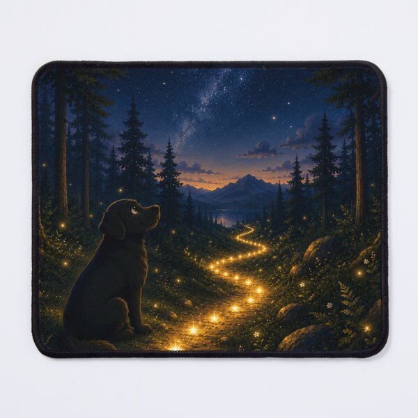 Item preview, Star Trail – Black Labrador in an Enchanted Forest | Magical Night designed and sold by Goodthingstree.