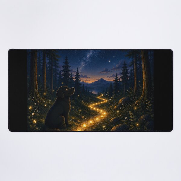 Item preview, Star Trail – Black Labrador in an Enchanted Forest | Magical Night designed and sold by Goodthingstree.
