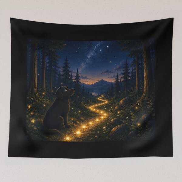 Item preview, Star Trail – Black Labrador in an Enchanted Forest | Magical Night designed and sold by Goodthingstree.
