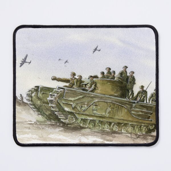 Item preview, British Churchill Tank WW2 Infantry Watercolor Painting designed and sold by OnHeathAndMoor.