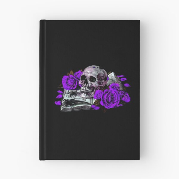 Item preview, Detailed human skull on a book ribbon, purple roses designed and sold by Kirei-Lily.