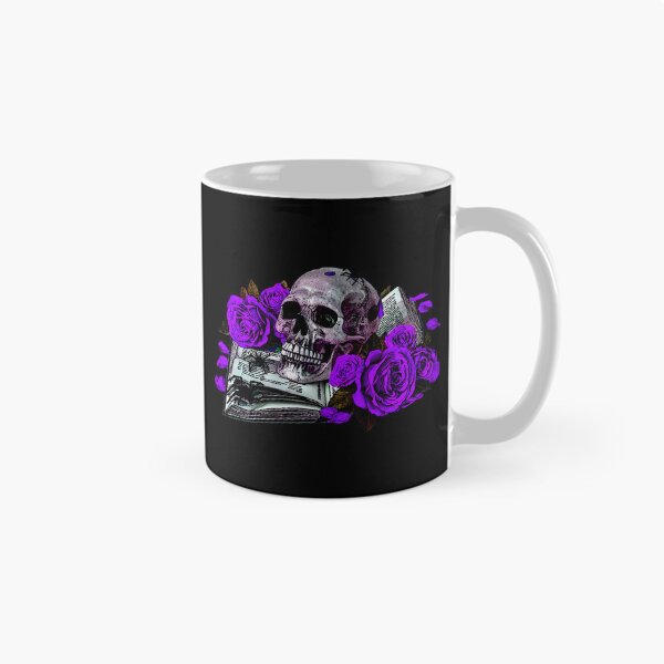 Item preview, Detailed human skull on a book ribbon, purple roses designed and sold by Kirei-Lily.