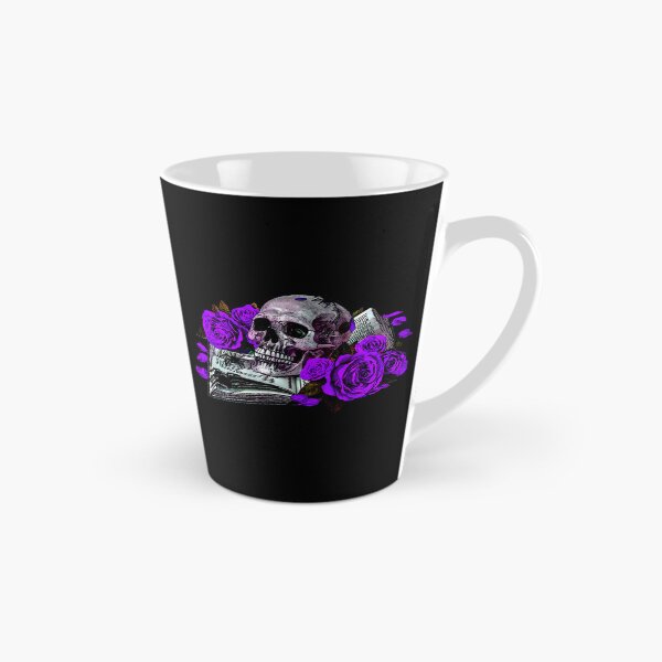 Item preview, Detailed human skull on a book ribbon, purple roses designed and sold by Kirei-Lily.