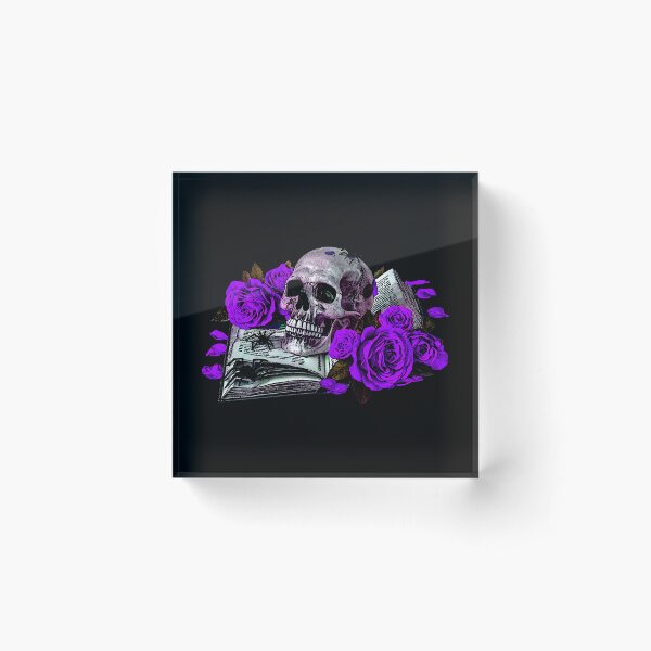 Item preview, Detailed human skull on a book ribbon, purple roses designed and sold by Kirei-Lily.