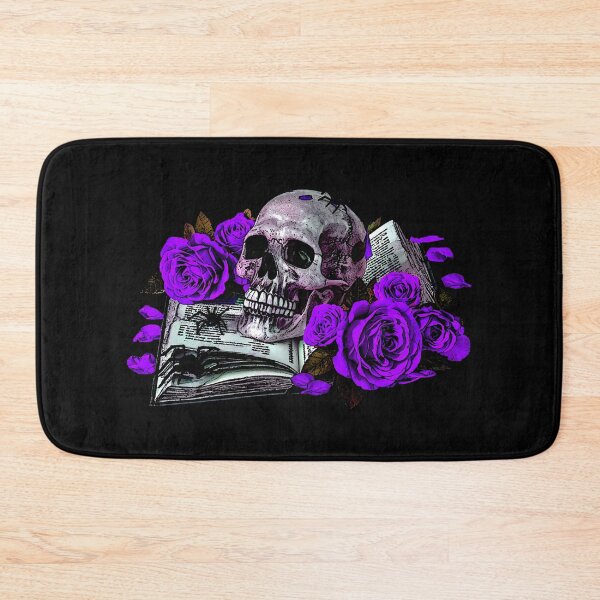 Item preview, Detailed human skull on a book ribbon, purple roses designed and sold by Kirei-Lily.