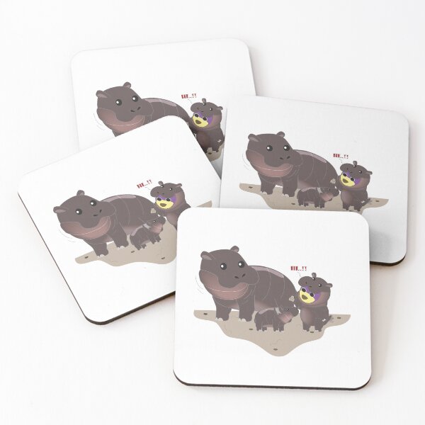 Artikelvorschau, Moo-Deng Nilpferdbaby, Mr.Purple Bear grüßt mit Jona und Moodeng, süßes Nilpferdbaby, Nilpferdliebhaber, Nilpferdkostüm, Nilpferdfamilie entworfen und verkauft von Figaro-17.