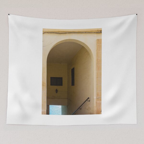 Item preview, Sunlit Mediterranean Archway Passage With Staircase and Sea View Through Window designed and sold by Nmallia.