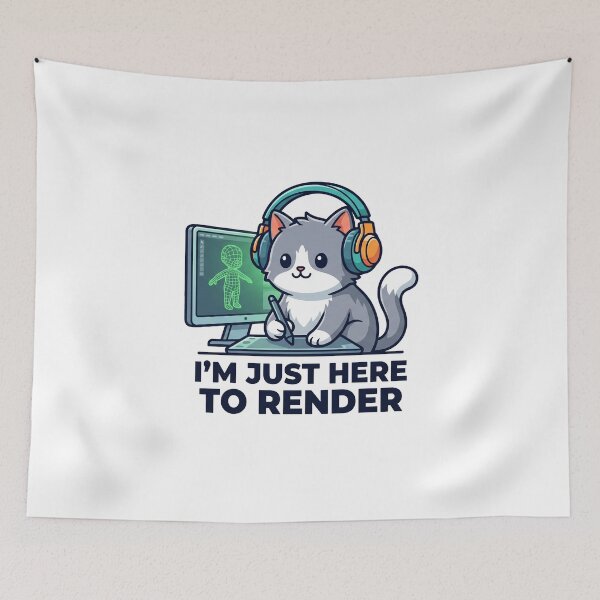Item preview, Im Just Here To Render Funny 3D Artist Cat T-Shirt designed and sold by fowzi shokri.