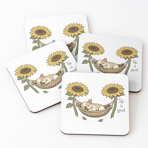 Item preview, Life Is Good Sleeping Bulldog In Sunflowers Cute Dog Art designed and sold by teemix.