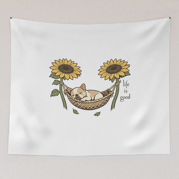Item preview, Life Is Good Sleeping Bulldog In Sunflowers Cute Dog Art designed and sold by teemix.