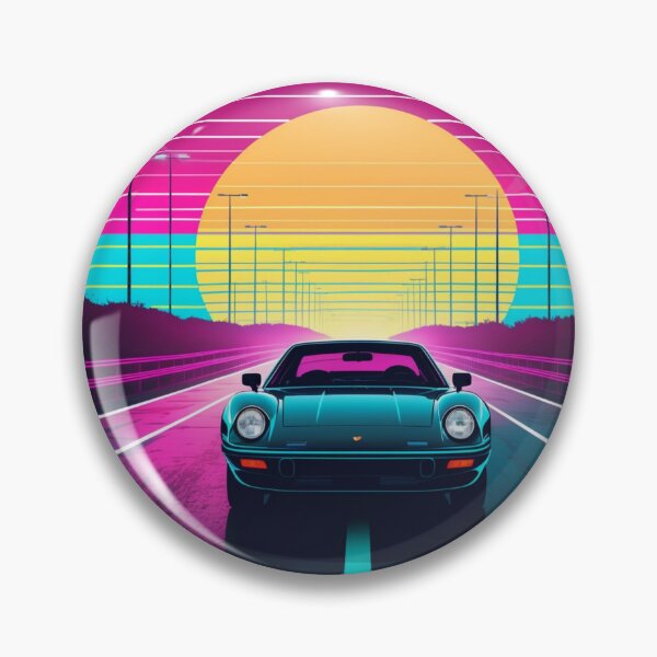 Item preview, Neon Synthwave Car Driving Into Retro Sunset 80s Highway Art designed and sold by NeuralAuraArts.