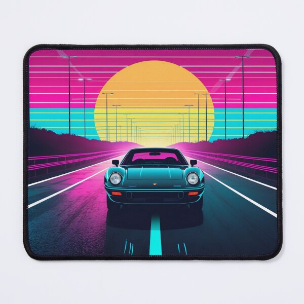 Item preview, Neon Synthwave Car Driving Into Retro Sunset 80s Highway Art designed and sold by NeuralAuraArts.