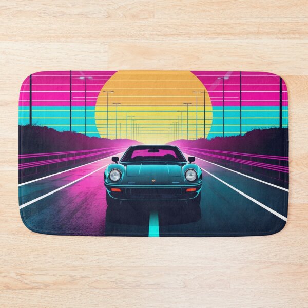 Item preview, Neon Synthwave Car Driving Into Retro Sunset 80s Highway Art designed and sold by NeuralAuraArts.