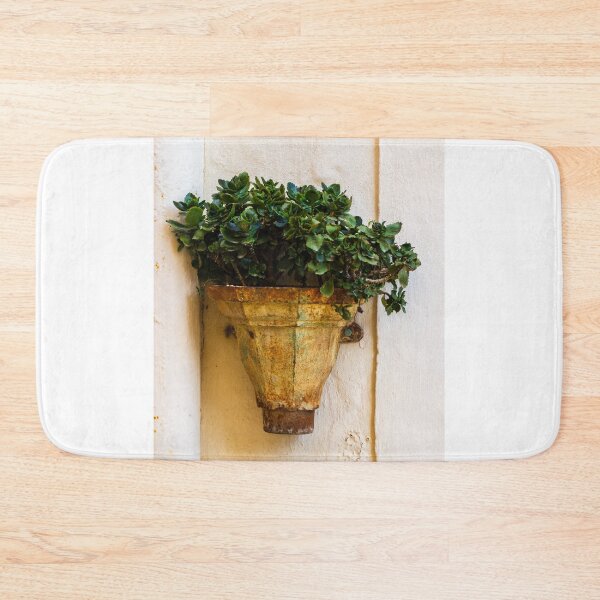 Item preview, Rustic Wall Planter With Green Succulent Plants Against A Weathered Cream Stucco Wall designed and sold by Nmallia.