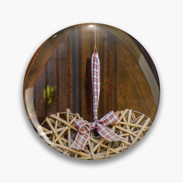 Item preview, Rustic Wicker Heart Wreath Hanging On Wooden Front Door With Plaid Ribbon Bow designed and sold by Nmallia.