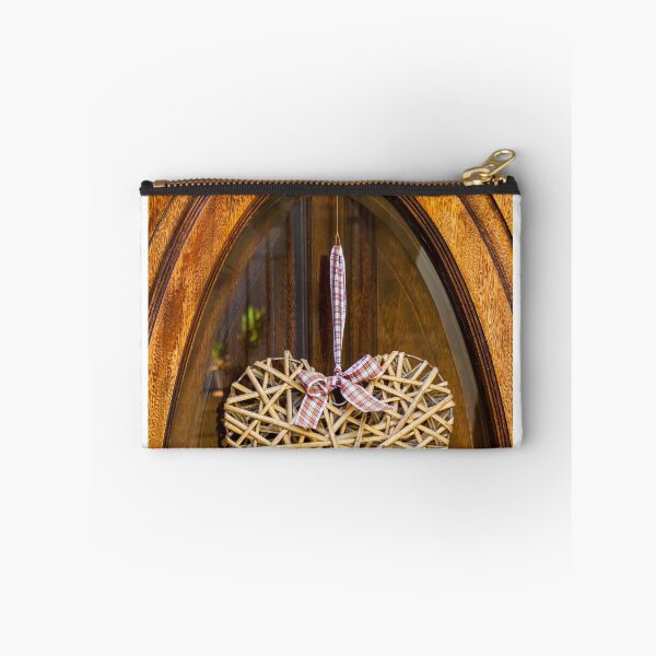 Item preview, Rustic Wicker Heart Wreath Hanging On Wooden Front Door With Plaid Ribbon Bow designed and sold by Nmallia.