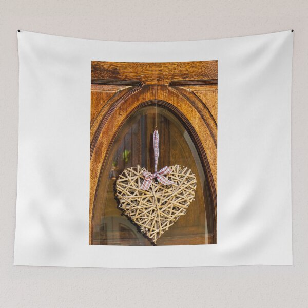 Item preview, Rustic Wicker Heart Wreath Hanging On Wooden Front Door With Plaid Ribbon Bow designed and sold by Nmallia.
