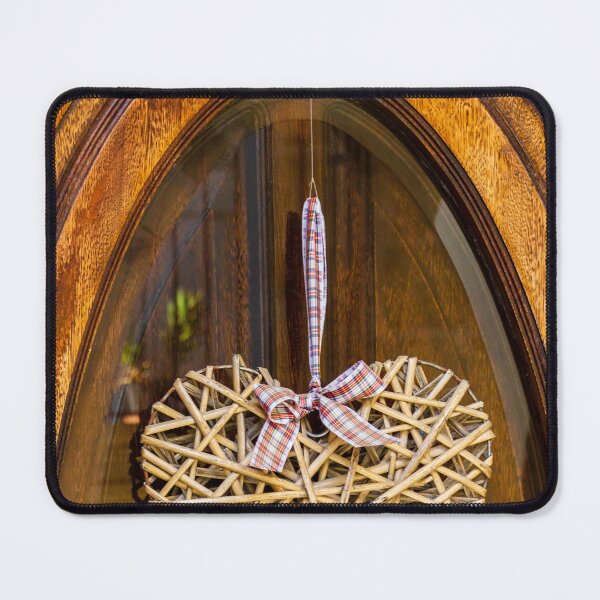 Item preview, Rustic Wicker Heart Wreath Hanging On Wooden Front Door With Plaid Ribbon Bow designed and sold by Nmallia.