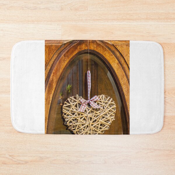 Item preview, Rustic Wicker Heart Wreath Hanging On Wooden Front Door With Plaid Ribbon Bow designed and sold by Nmallia.