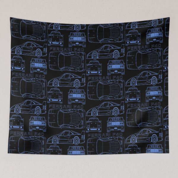 Item preview, Ferrari F40 Technical Blueprint – Blue Line Art designed and sold by jubileuuu.