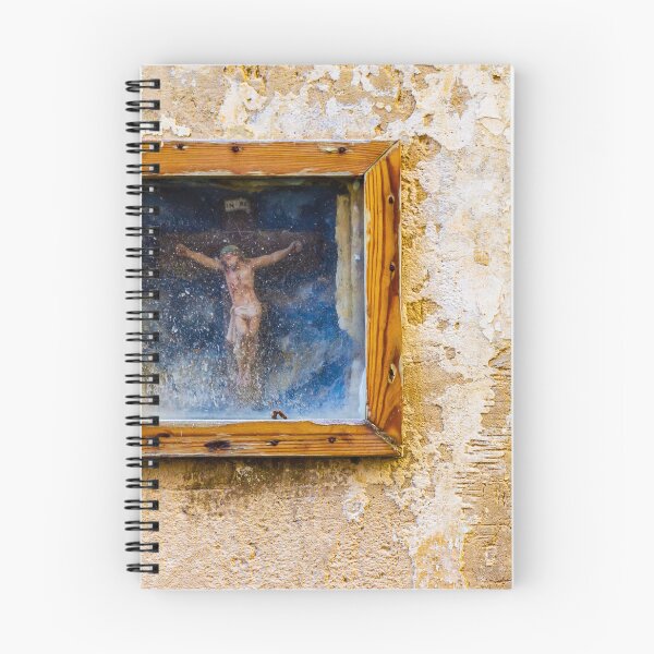 Item preview, Weathered Framed Crucifix On Old Plastered Wall Religious Icon Shrine In Rustic Street Scene designed and sold by Nmallia.