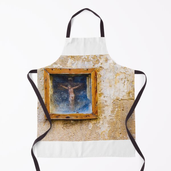Item preview, Weathered Framed Crucifix On Old Plastered Wall Religious Icon Shrine In Rustic Street Scene designed and sold by Nmallia.