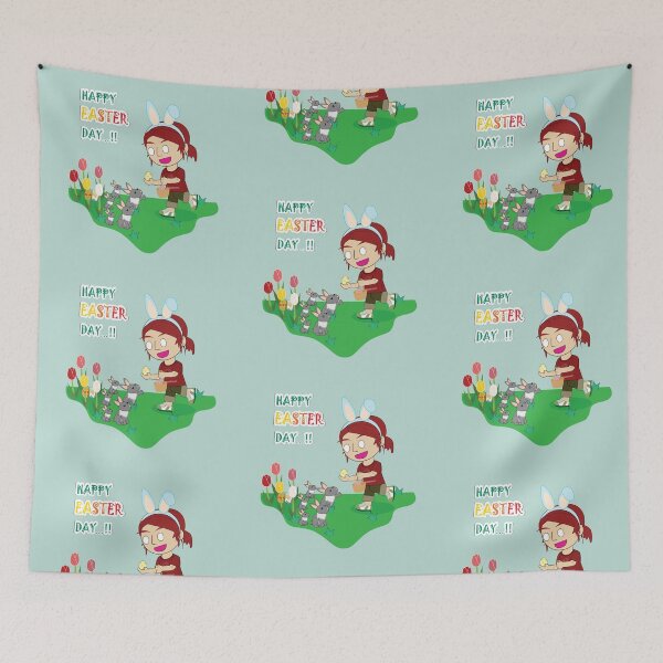 Item preview, Happy easter's day, Bunny easter, Red hair girl get the easter egg from rabbit family, Rabbit easter family, Cute girl, Red hair girl, cute bunny, rabbit lover. designed and sold by Figaro-17.